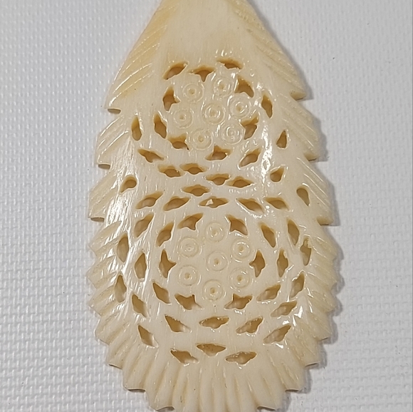 Handcrafted Wood Glass Bead Necklace with Carved Pendant - Picture 4 of 9